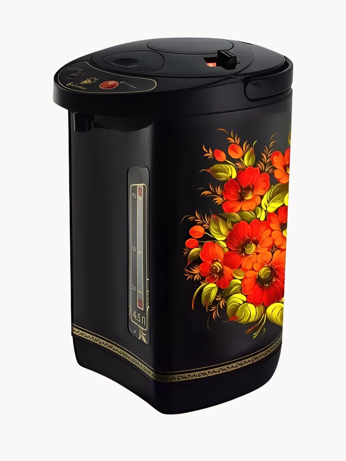 Термопот василиса ВА-5007 Жостово, 900 Вт, 4.5 л, металл/пластик, черный