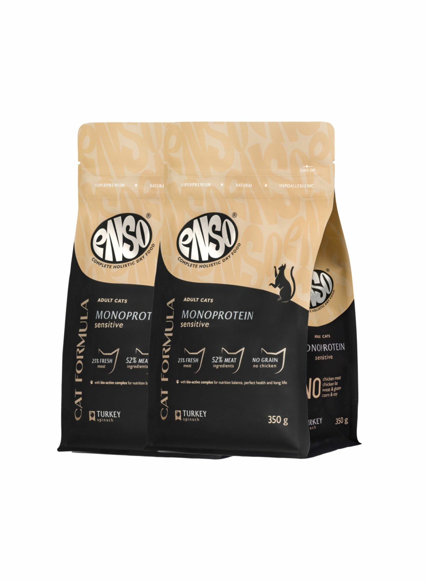 ENSO Cat formula Monoprotein сухой полнорационный корм для взрослых кошек с чувствительным пищеварением со свежей индейкой с добавлением шпината 0,35 кг x 2 шт.