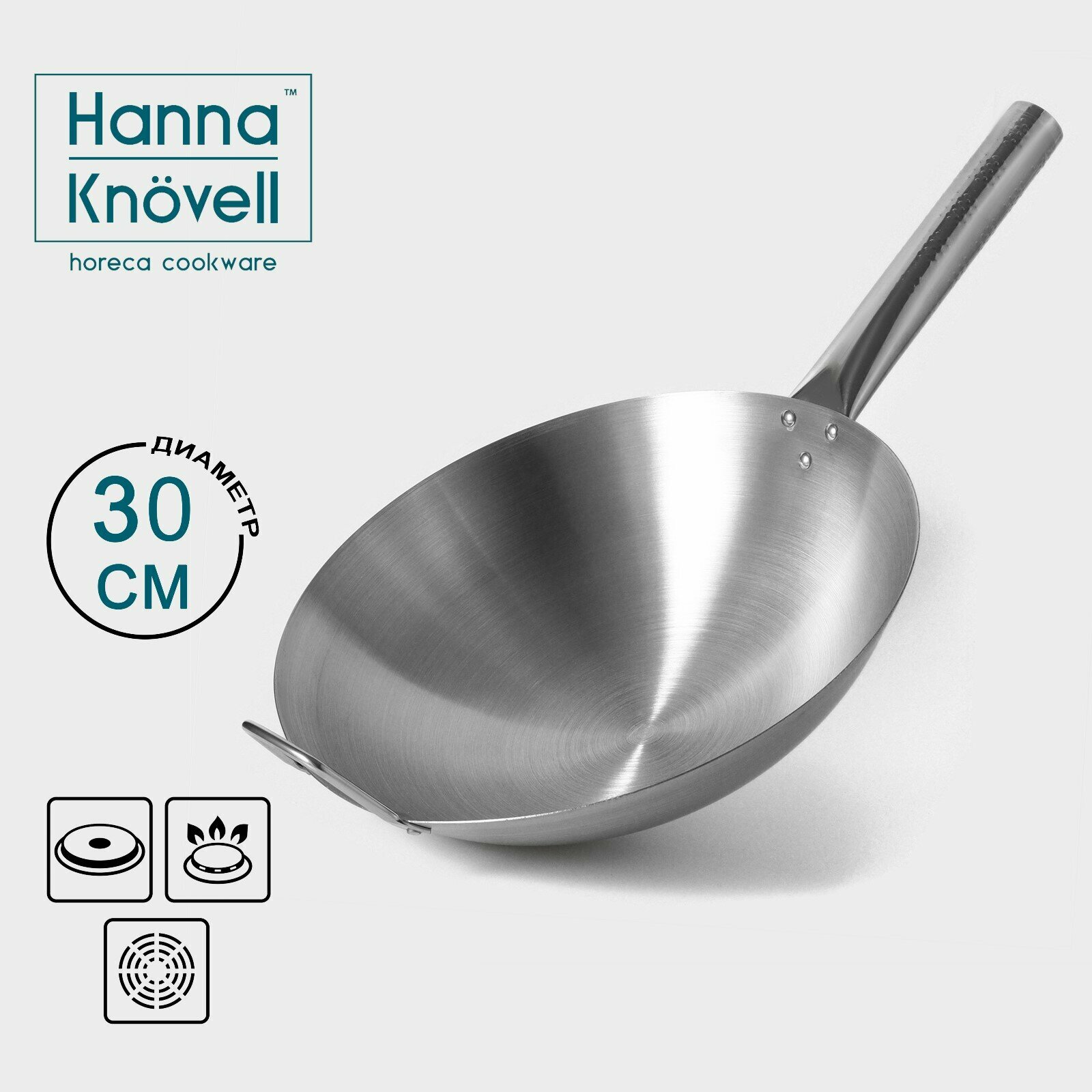 Сковорода вок глубокая, с ручкой, из нержавеющей стали Hanna Knövell Chief, диаметр 30см