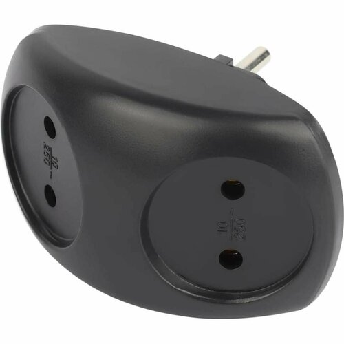 Электрический разветвитель ЭРА SPx-2-B на 2 розетки, без заземления, 10А, черный Б0059720