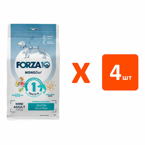 FORZA10 DOG MINI DIET монобелковый для взрослых собак маленьких пород при аллергии с рыбой 1,5 кг х 4 шт