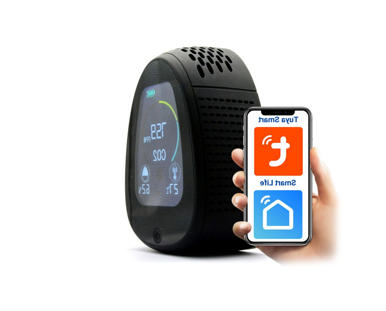 Универсальный детектор Tuya Wi-Fi умный датчик-монитор окружающей среды 4 в 1 HTI-0341-BT (Wi-Fi) (Y104580TP): CO, влажность, температура, дым