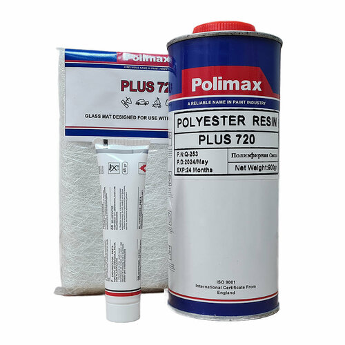 Ремонтный набор для пластика PLUS 720 POLIMAX (0,9кг, стекломат+смола+отвердитель)