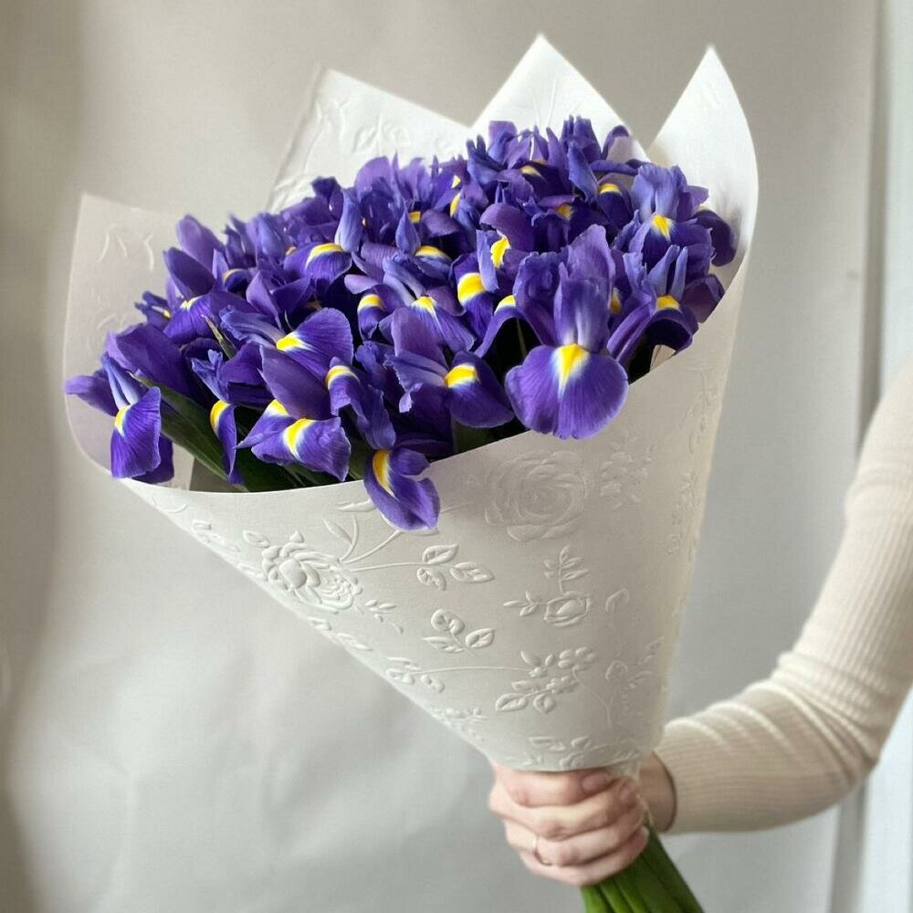 Монобукет "Ирисы букет" 25 ирисов высота 45 см дизайнерская упаковка
