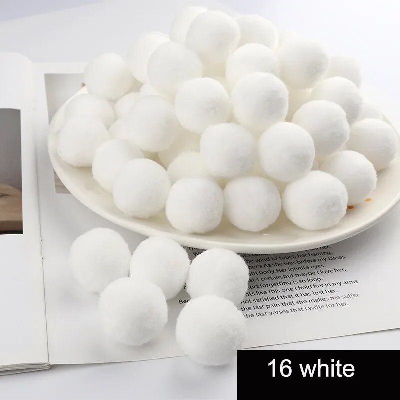 Смешанные помпоны 8/10/15/20/25/30 мм 46 цветов Белый 16 white 30mm 30Pcs