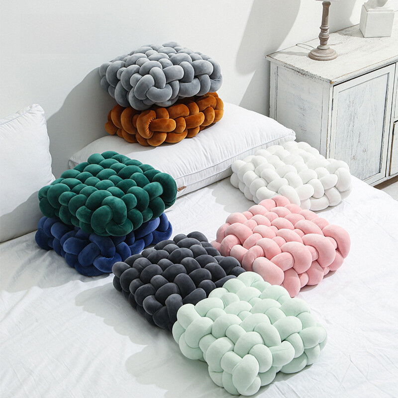 Amazon Nordic Ins Cushion Braided Pillow Square Backrest Plush Pillow Sofa Cushion Decorative Bay Window Cushion Dark gray 33*33*12CM — фото 1