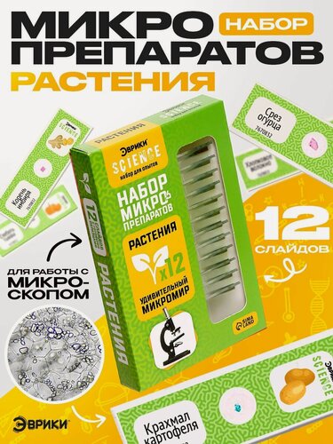 Изображение товара Набор для опытов "Набор микропрепаратов. Растения", 12 слайдов с готовыми образцами, Эврики Science