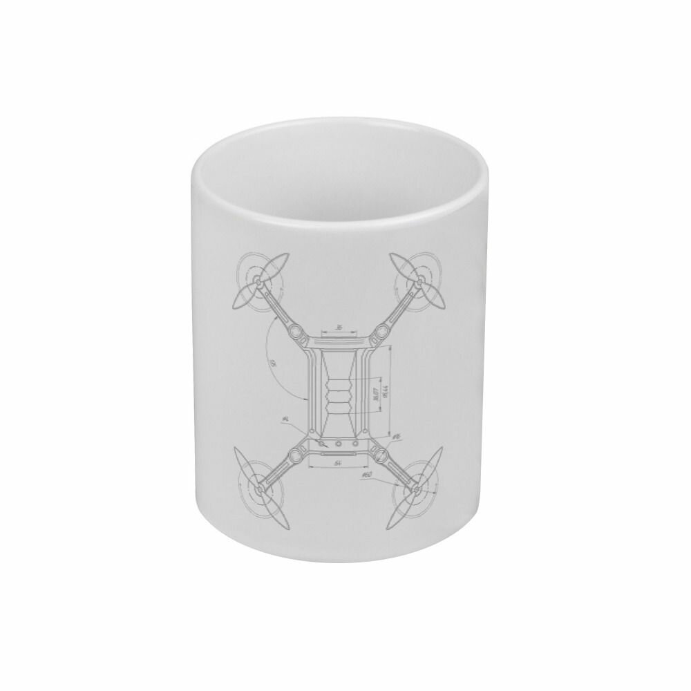 Кружка Дрон. Технический чертеж. цвет белый