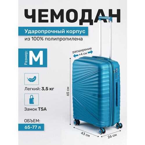 фото Чемодан impreza, 77 л, размер m, бирюзовый