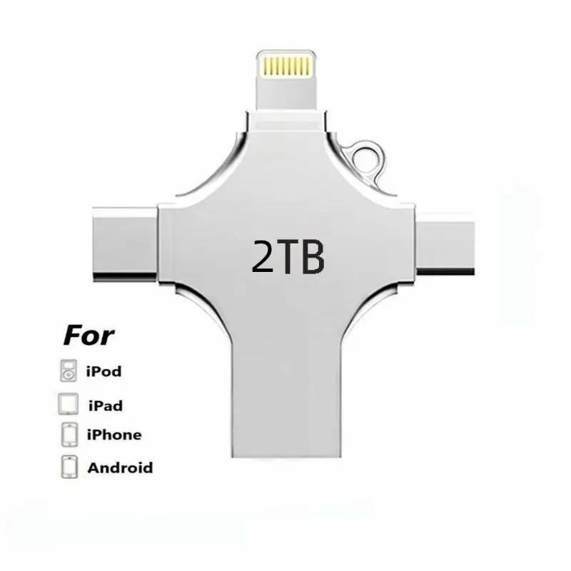 2 ТБ для телефона флеш-накопитель, Apple Lightning, micro USB, Type-C. Флэшка 2TB, металлический, ударопрочный. — фото 1