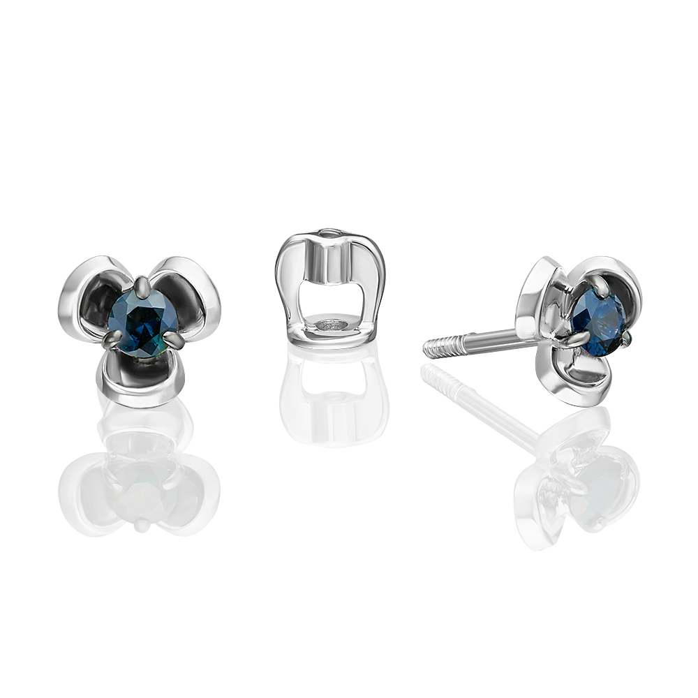 Серьги PLATINA, белое золото, 585 проба, сапфир