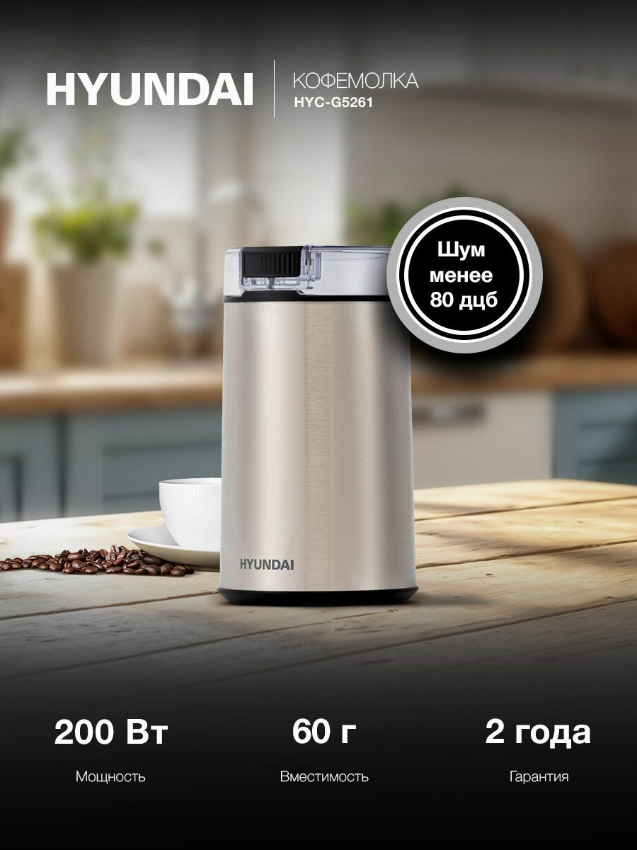 Кофемолка Hyundai HYC-G5261 200Вт сист. помол: ротац. нож вместим:60гр серебристый