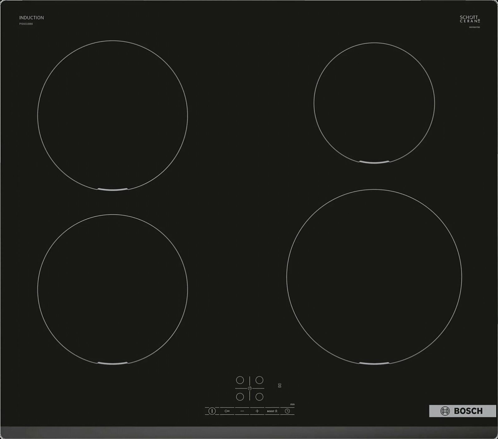 Индукционная варочная панель Bosch PIE 631BB5E на 4 конфорки, шириной 59.2 см, черный