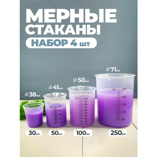 фото Стакан мерный набор 4 шт / медицинский, лабораторный, для кухни, ванной емкость 4шт перинт