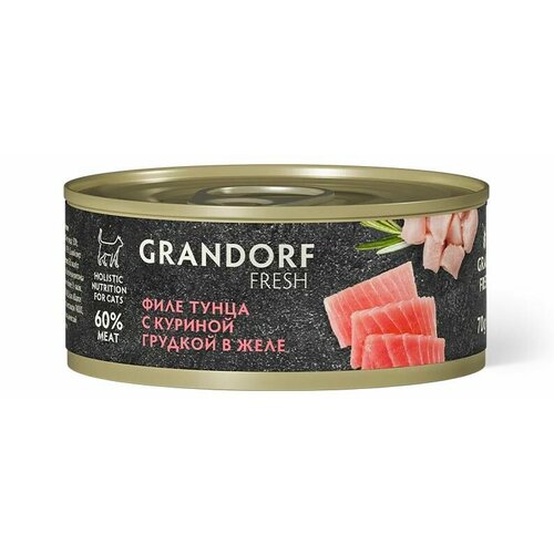 Влажный корм GRANDORF Fresh для кошек, филе тунца с куриной грудкой, в желе, 70 г