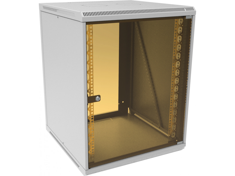 Шкаф коммутационный Suprlan (05-1503) настенный 15U 600x450мм пер. дв. стекл направл. под закл. гайки 70кг светло-серый 25.1кг 750мм металл