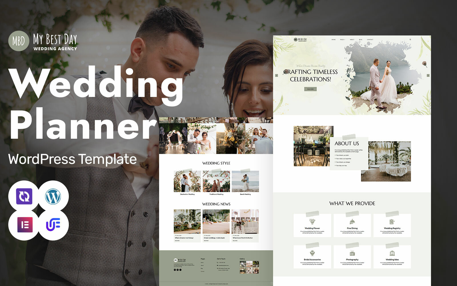 Шаблон для сайта Вордпресс с демоконтентом My Best Day - Wedding Planner And Event Management WordPress Elementor Theme WordPress Theme