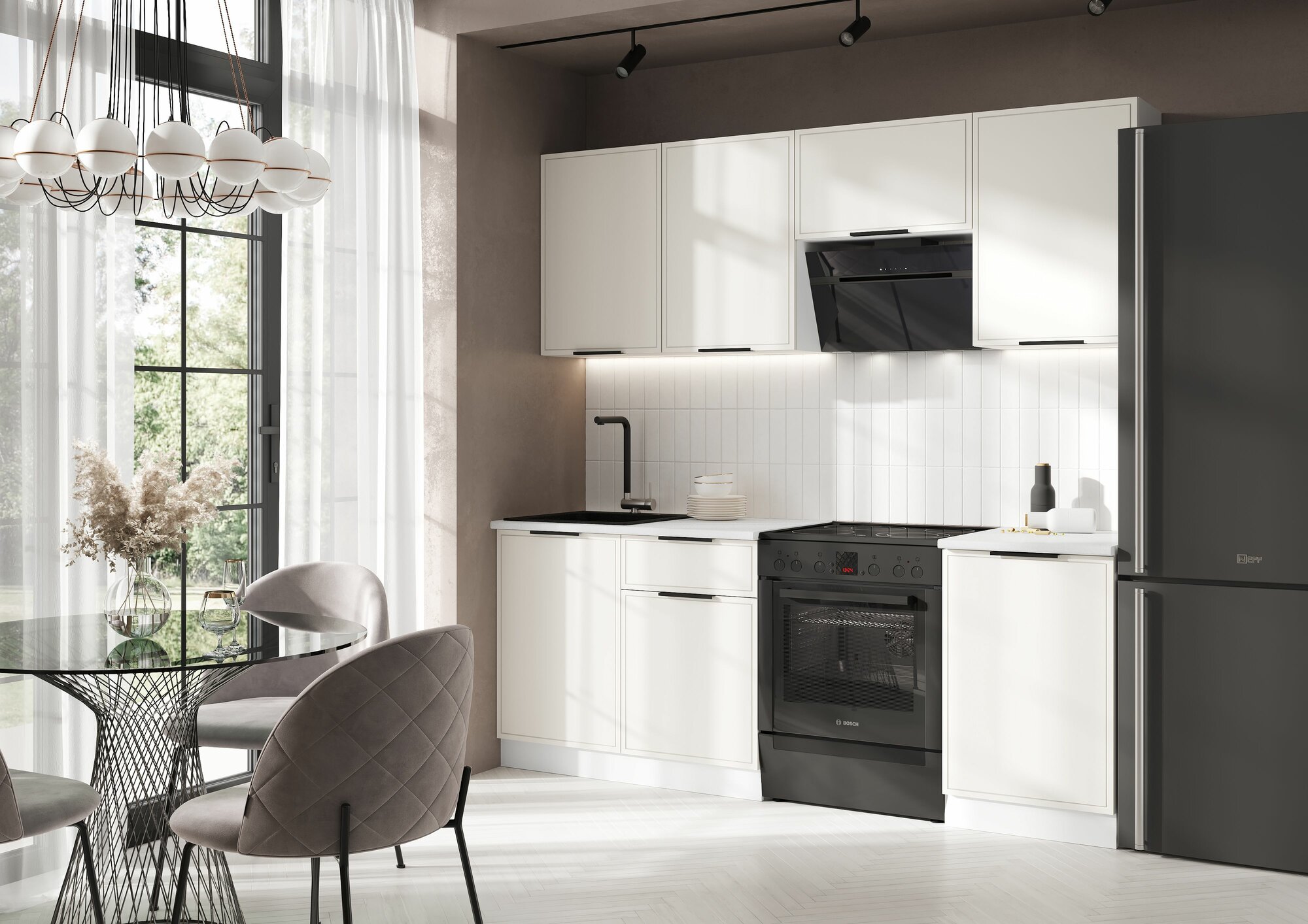 Кухня Николь 2,1м (Холст белый) (Антарес) (Миф)