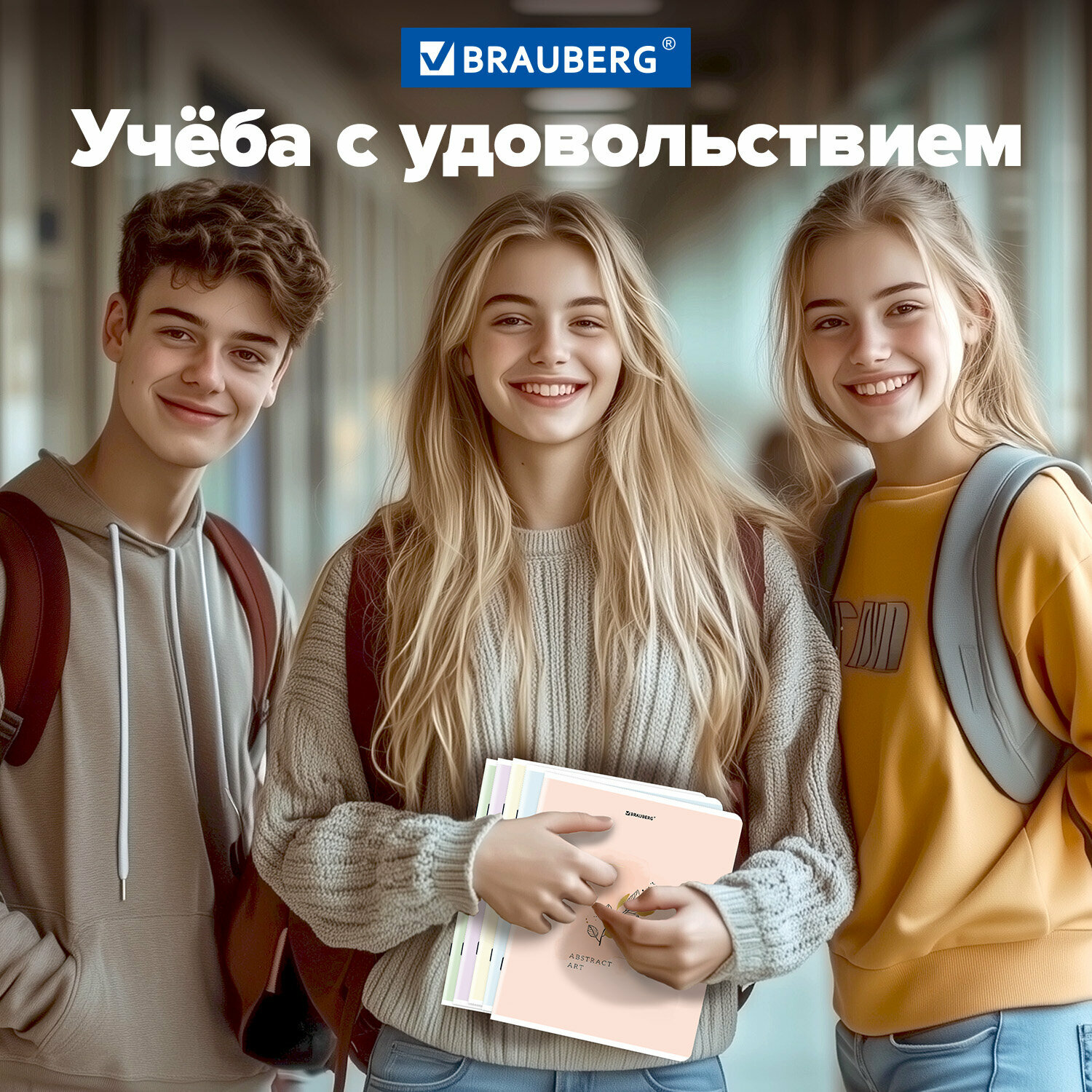 Тетрадь 48 листов в клетку для школы и записей набор 5 штук А5 Brauberg, скоба, клетка, матовая ламинация, фольга, Pastel Art, 404678 — фото 1