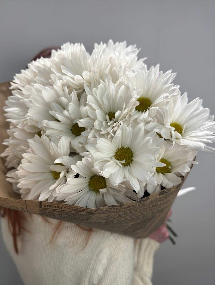 Монобукет из кустовой хризантемы, цвет белый, Микс из 7 шт