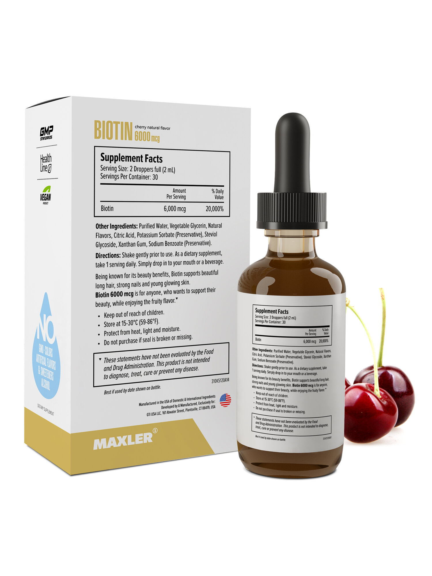 Биотин в каплях со вкусом вишни Maxler Biotin 6000 mcg, 60 мл (США) — фото 1