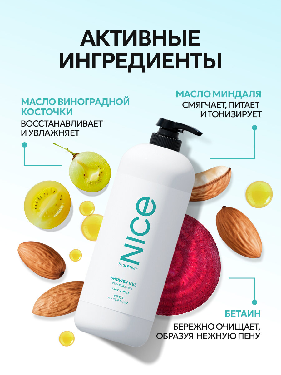 Гель для душа Nice by Septivit Arctic Chill, гипоаллергенный, с дозатором, 1 л — фото 1