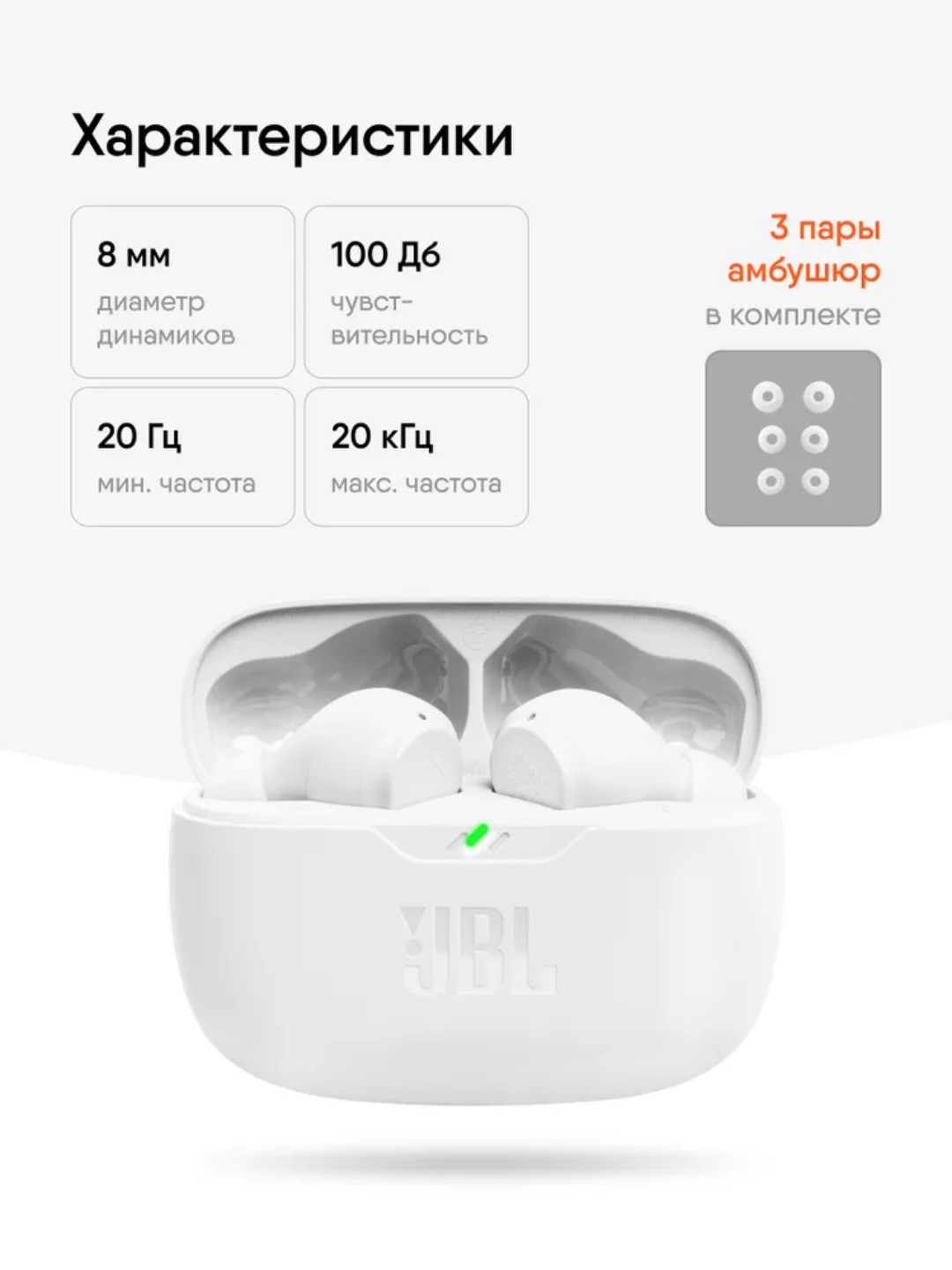 Наушники JBL Wave Beam: TWS, Bluetooth, IPX4, микрофон, до 20 часов работы — фото 1