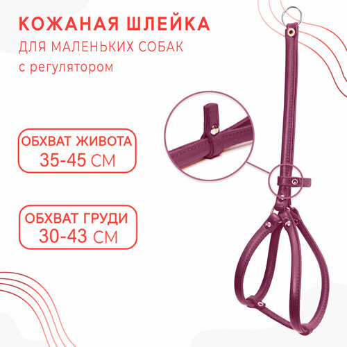 Круглая шлейка для маленьких собак с регулятором / ширина ремней 10 мм/ Бордовый цвет