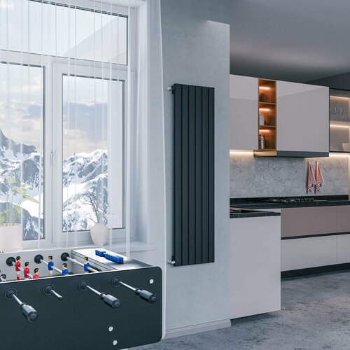 фото Вертикальный дизайн радиатор отопления warm design sirius, чёрный (6 секций, 1500х390мм)