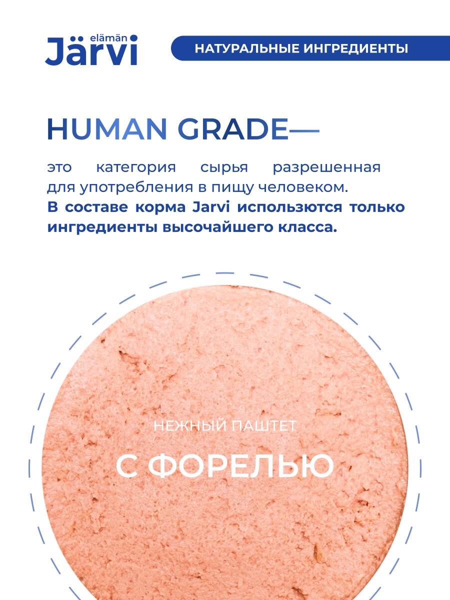 Влажный корм Jarvi мясной паштет для кошек с чувствительным пищеварением с форелью 100 г х 42 шт. — фото 1