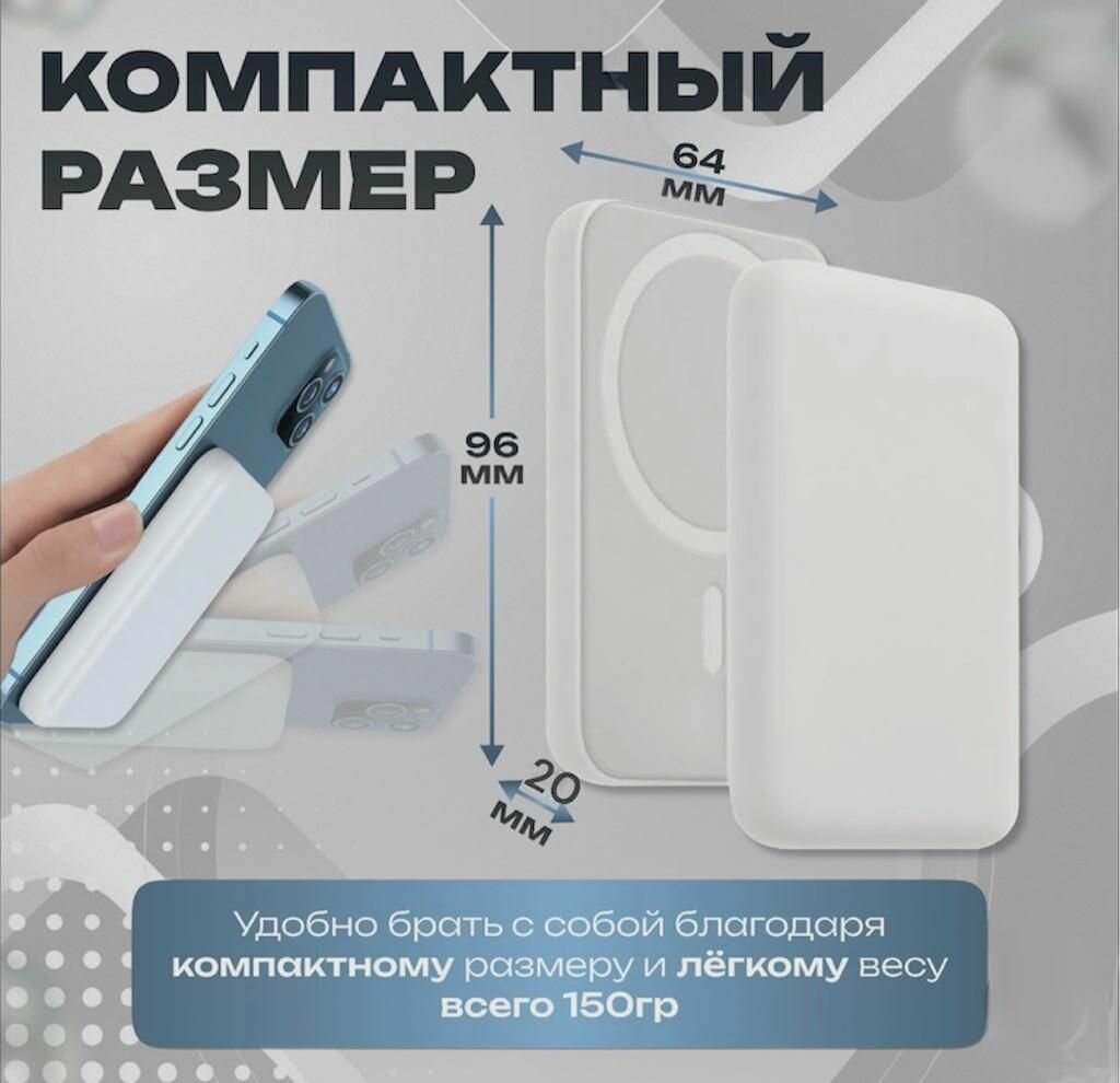 Магнитный внешний аккумулятор MagSafe Battery Pack 10000 мАч Powerbank/ магнитный повербанк/ беспроводная быстрая зарядка белый — фото 1