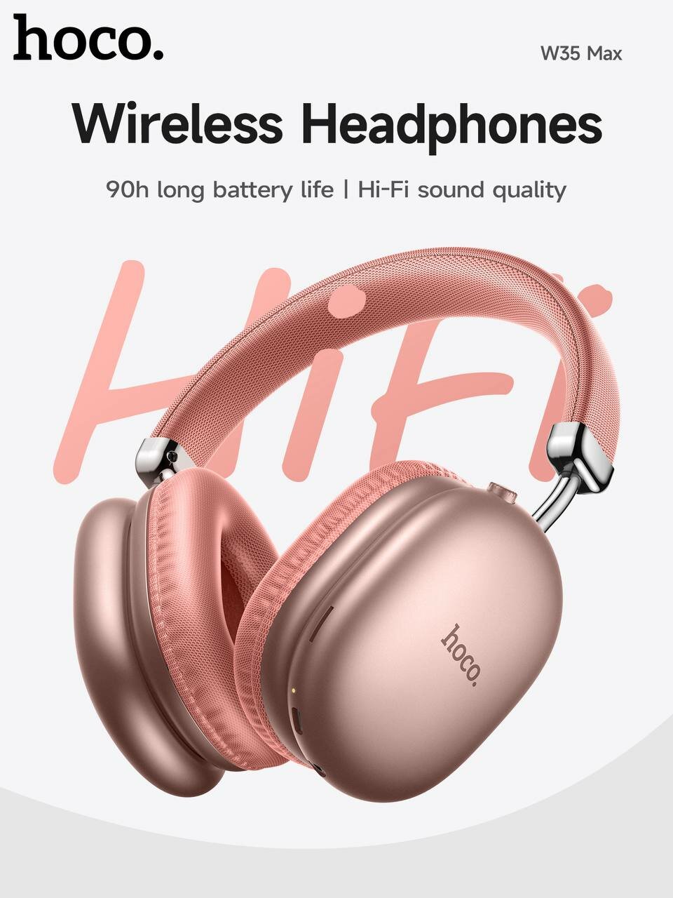Наушники беспроводные Hoco W35 MAX с микрофоном, полноразмерные, накладные, Bluetooth 5.3, AUX кабель, черный, Розовая