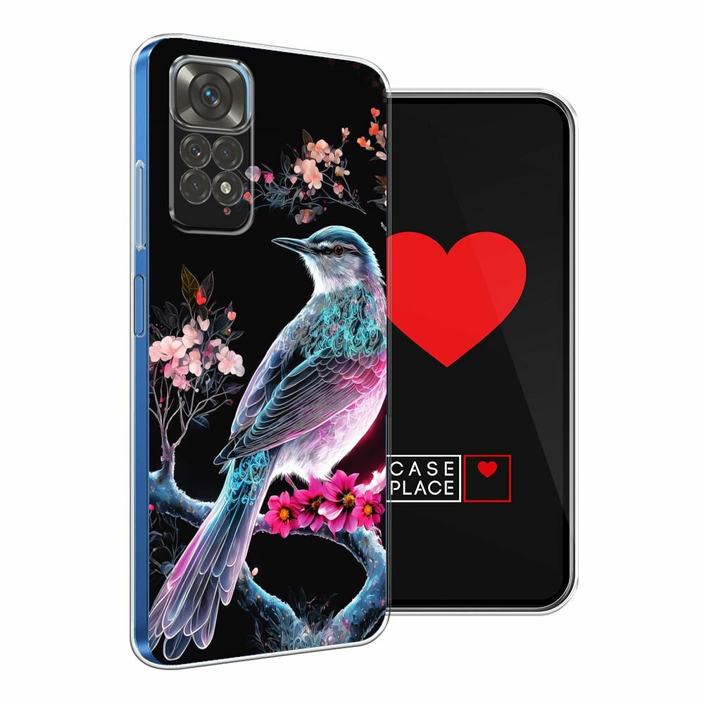 Чехол на Xiaomi Redmi Note 11 4G Global/Redmi Note 11S / Редми Нот 11 4G Глобал с принтом "Птица на цветущем дереве" — фото 1