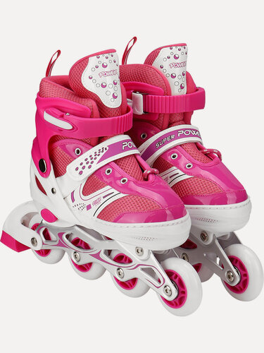 Изображение товара Роликовые коньки 2в1 с лезвием (ролики и коньки), розовые, колеса ПВХ, раздвижные (размер 34-37). Арт. РЛК-1777