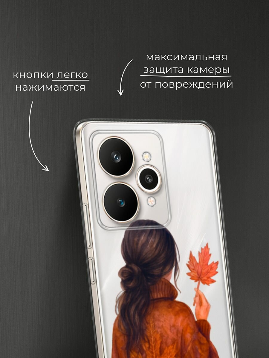 Чехол на Realme 15 / Реалми 15 с принтом "Девушка с опавшим листом", прозрачный — фото 1