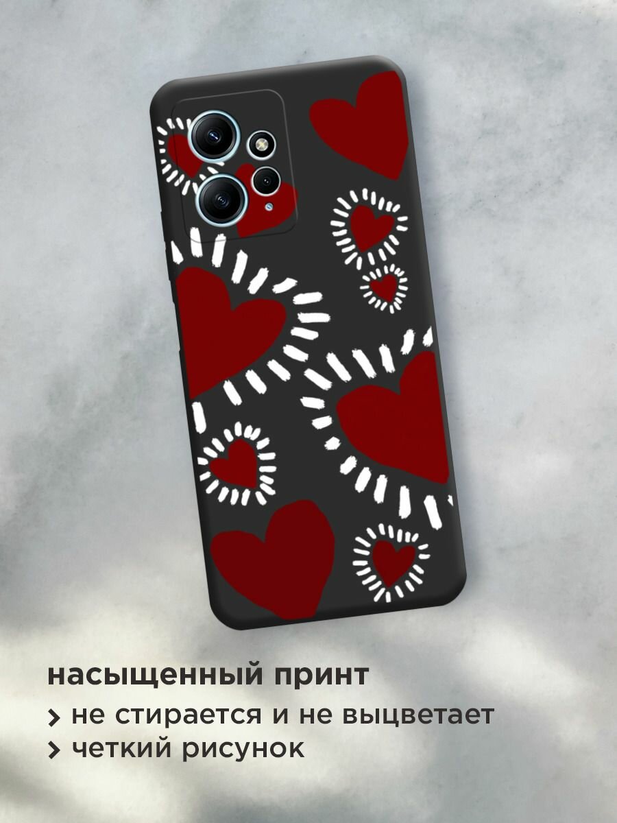 Чехол на Xiaomi Redmi Note 12 4G / Редми Нот 12 4G с принтом "Бордовые сердца 2" — фото 1