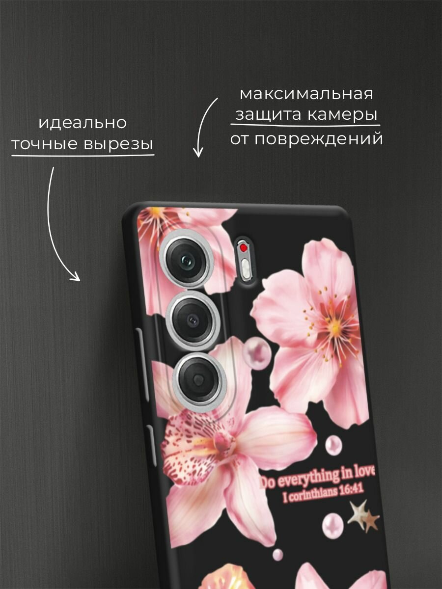 Черный матовый чехол на Tecno Camon 40 / Текно Камон 40 с принтом "Тропические соцветия" — фото 1