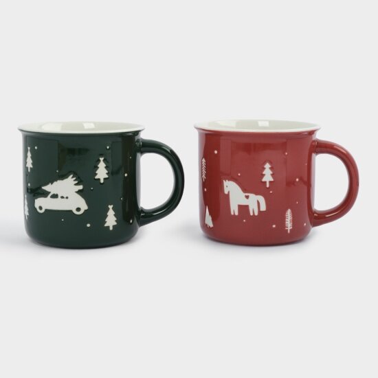 Набор кружек Anna Lafarg Retro Лошадь/Машина с елкой 2 шт 370 мл фарфор (ANLAF-EL2201-4-SET)