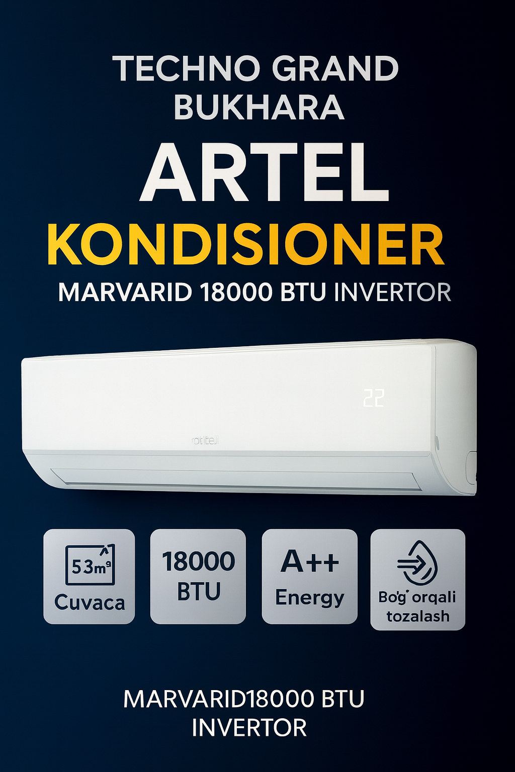 Artel Marvarid 18000 BTU Inverter – Мощный и экономичный кондиционер | Охлаждение и обогрев, до 55 м² — фото 1