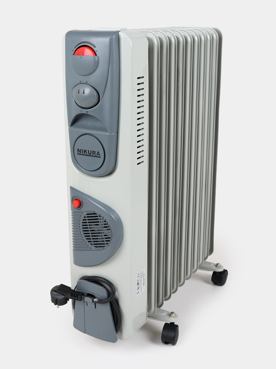 Масляный обогреватель NIKURA, 11 секций, электронное управление, белый, серый
