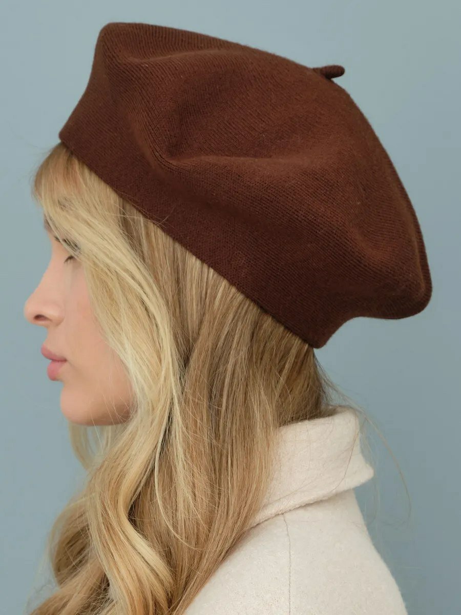 Берет  для девочек и женщин, размер 7.5, коричневый — фото 1
