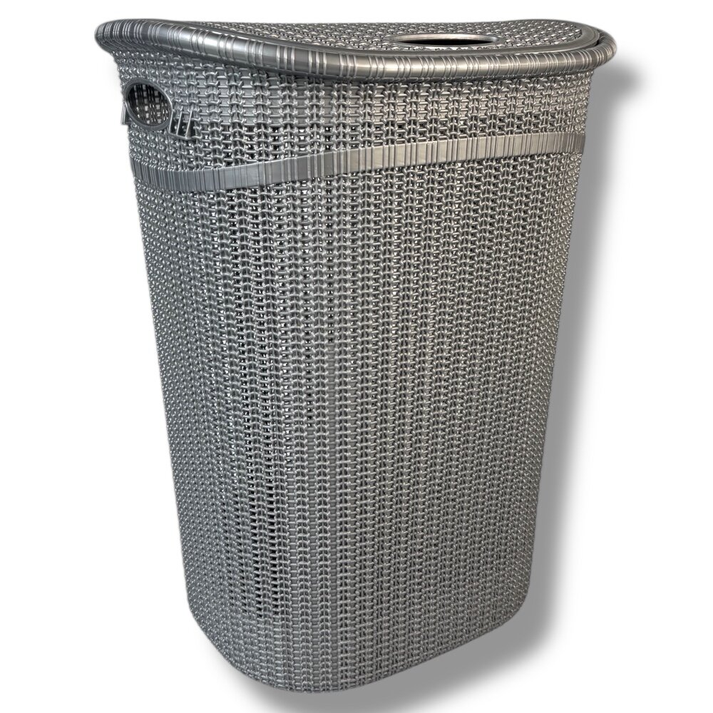 Корзина для хранения белья с крышкой 45 литров. Цвет: коричневый, серый — фото 1