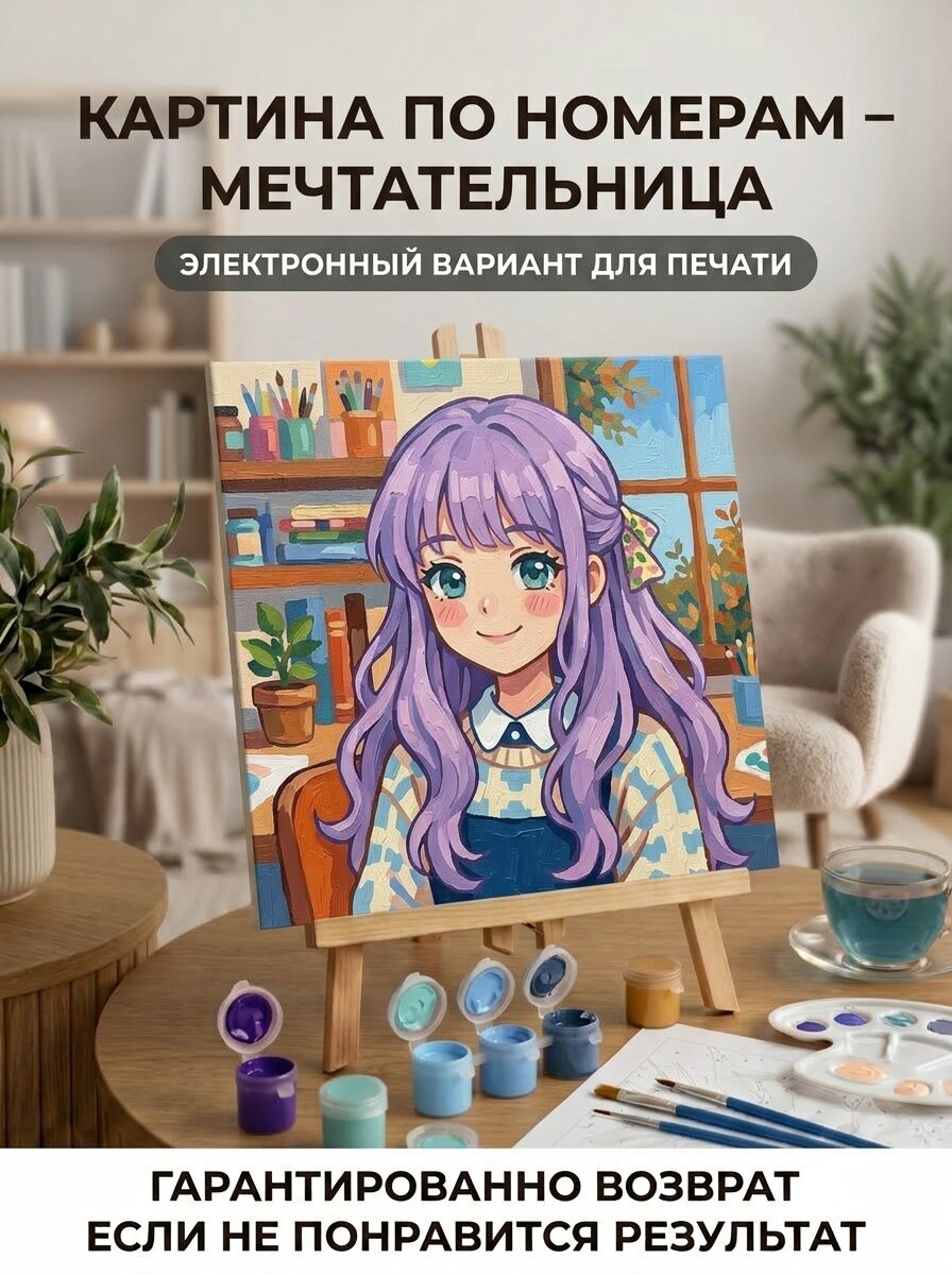 Картина по номерам "Мечтательница", на холсте, PDF-инструкция