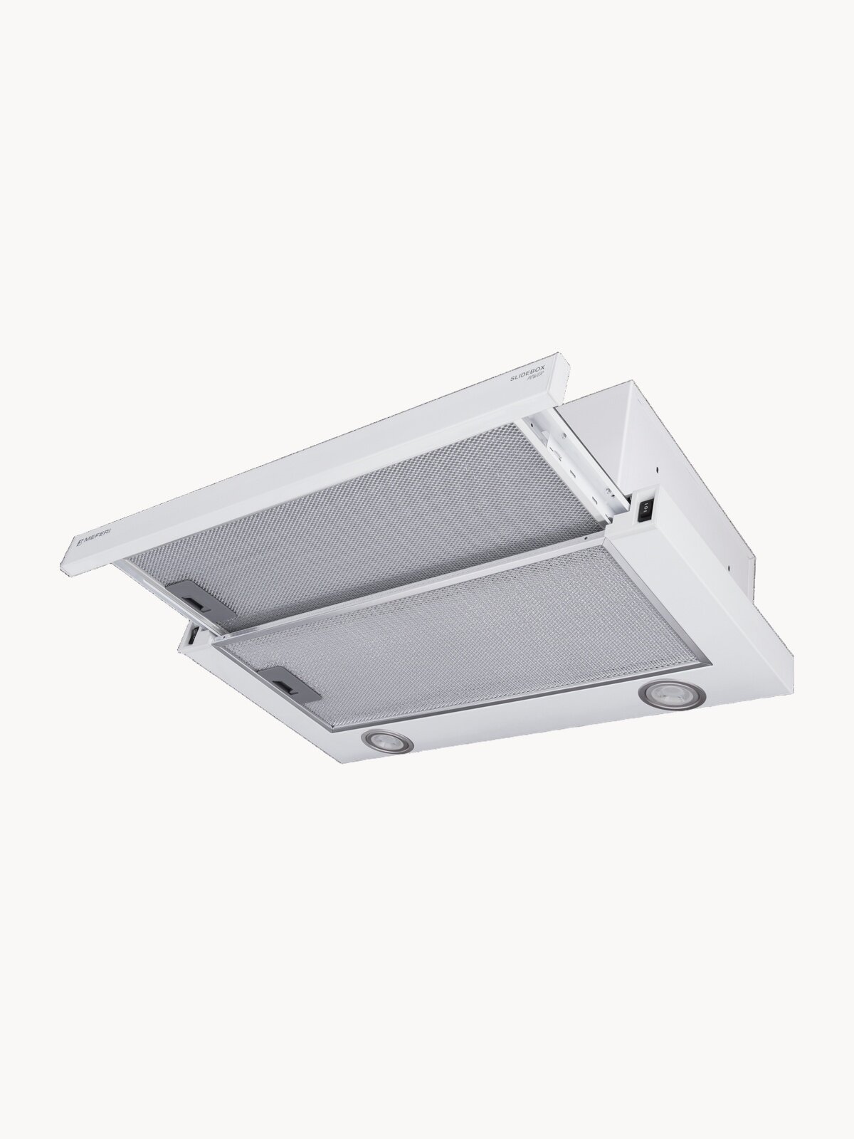 Вытяжка телескопическая кухонная MEFERI SLIDEBOX60WH POWER на 60 см, белая, производительность 850 м3/ч, 2 скорости