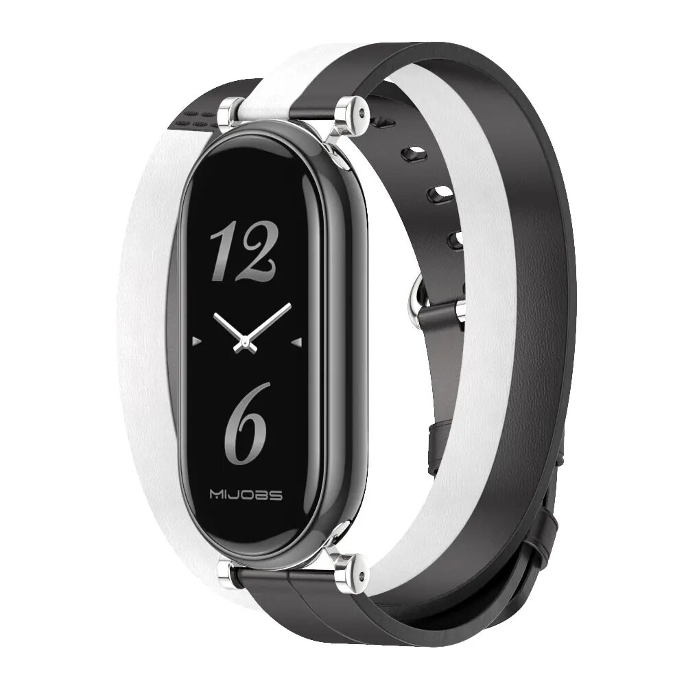 Кожаный ремешок Mi Band 8 браслет с двойной петлей для Xiaomi Mi Band 9 10 умные часы браслеты Miband 7 6 5 4 сменный ремешок Black White Silver 3 For Mi Band 8 9 10