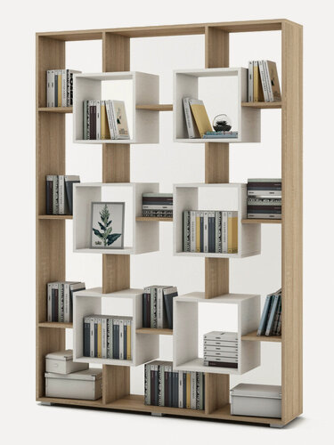 Изображение товара Стеллаж деревянный для книг, документов и игрушек " Квадро 2", 18 полок, ЛДСП, 133x28x190, дуб сонома