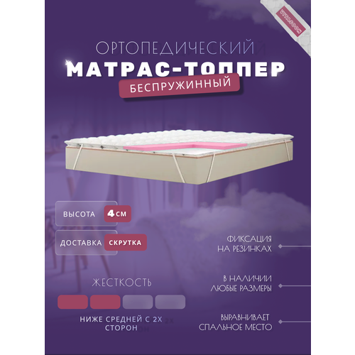 фото Ортопедический матрас-топпер беспружинный vitasoon coversoft 4 ck 80х180, жесткость ниже средней, с резинками, на матрас или диван vitaflex