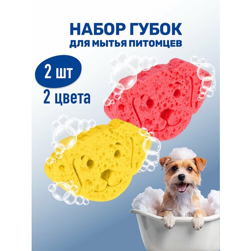 Набор губок для мытья животных / ZOORIK / Зурик / "собака" коралловая и желтая 2 шт