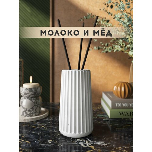фото Ароматический диффузор, молоко и мед, 100мл, в бетонной вазе chloe, белый глянцевый musko