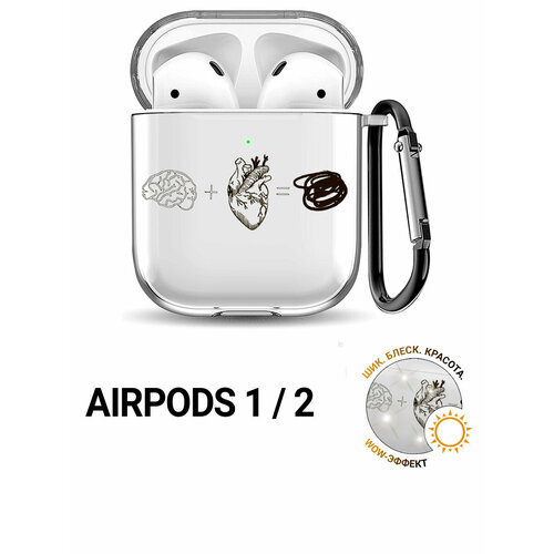 фото Прозрачный чехол для наушников apple airpods 1 / 2 с 3d принтом "brain plus heart" slvgo